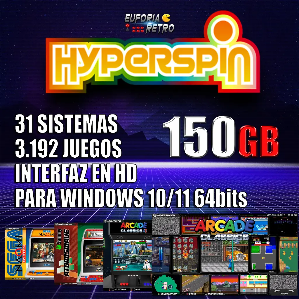 SISTEMA ARCADE HYPERSPIN 150GB HD EDITION PARA WINDOWS