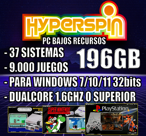 HYPERSPIN 196GB 37 SISTEMAS 9.000 TITULOS PC O NOTEBOOK BAJOS RECURSOS