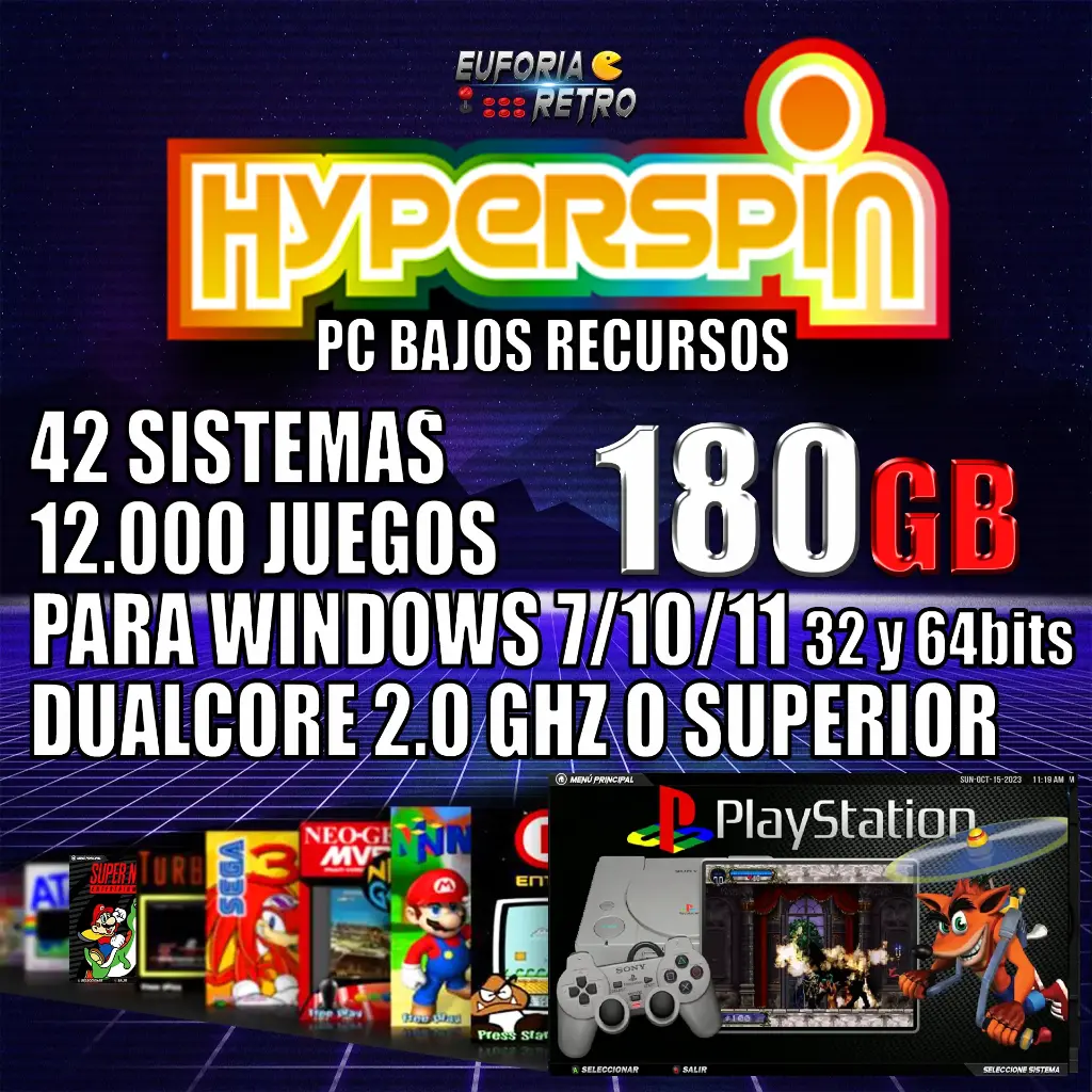 SISTEMA ARCADE HYPERSPIN 180GB PARA PC BAJOS RECURSOS