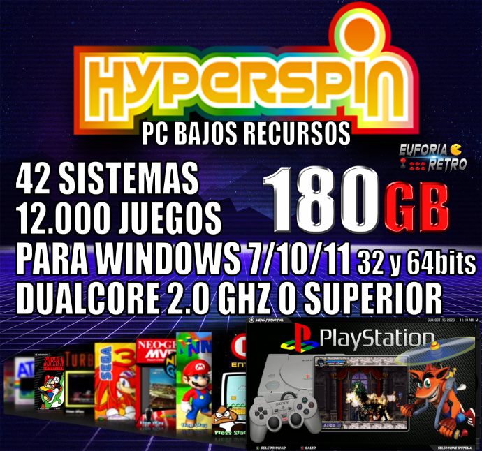 SISTEMA ARCADE HYPERSPIN 180GB PARA PC BAJOS RECURSOS