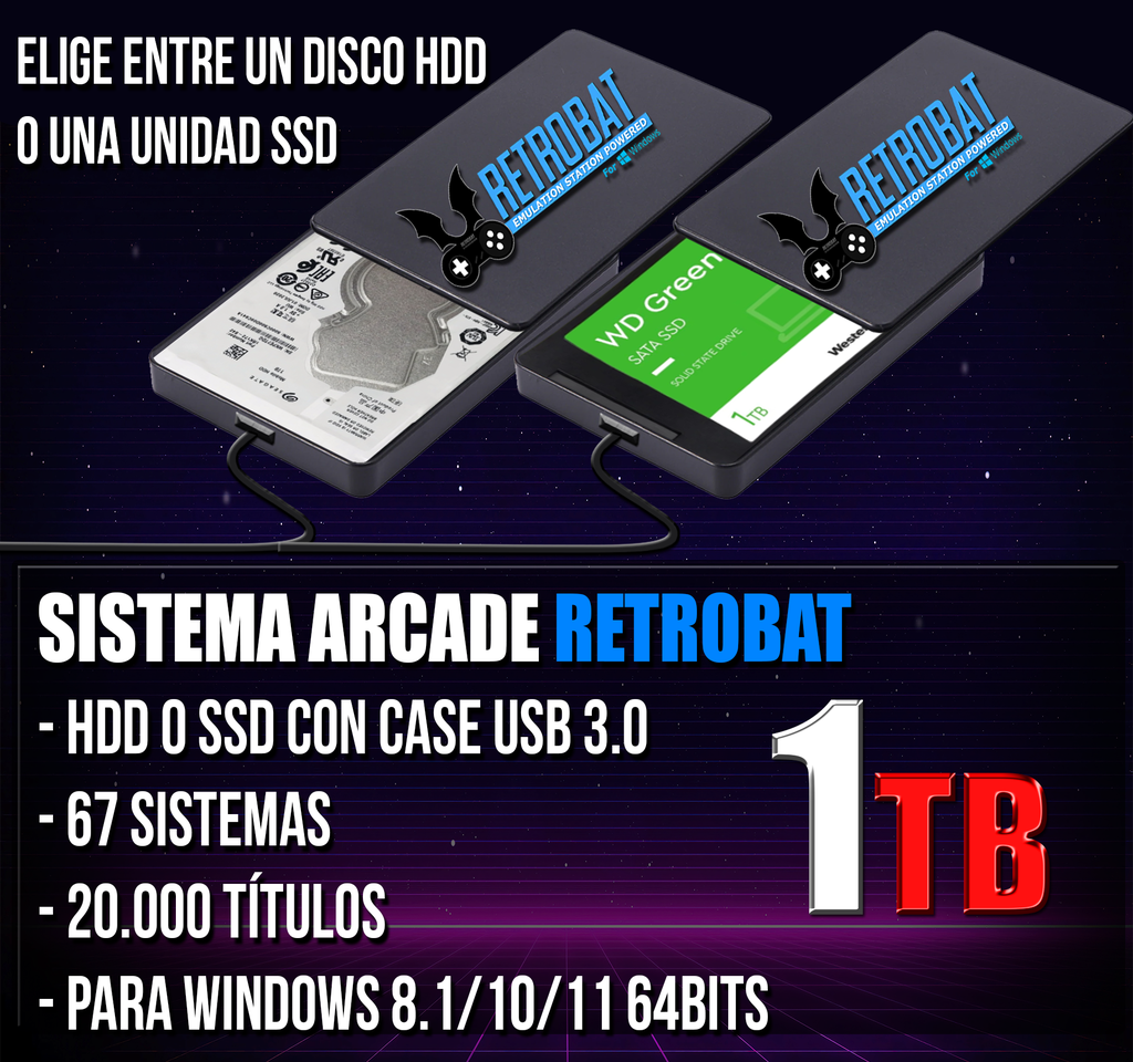 RETROBAT DISCO DURO 2.5" O UNIDAD SSD 1TB 20.000 TÍTULOS