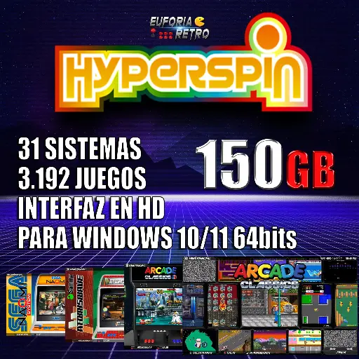 SISTEMA ARCADE HYPERSPIN 150GB HD EDITION PARA WINDOWS