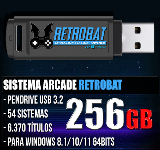 ​SISTEMA ARCADE RETROBAT PENDRIVE 256GB 6370 TÍTULOS