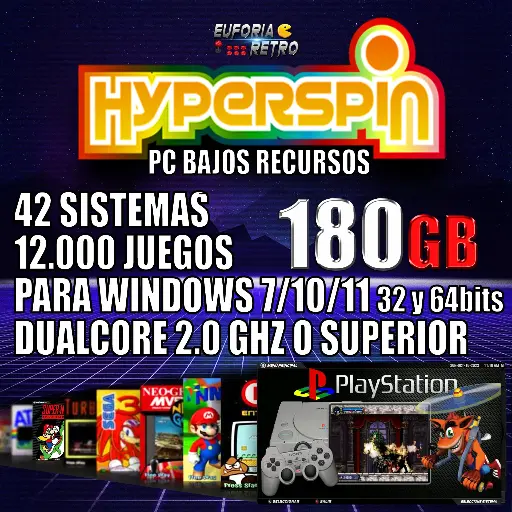 SISTEMA ARCADE HYPERSPIN 180GB PARA PC BAJOS RECURSOS