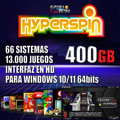 SISTEMA ARCADE HYPERSPIN 400GB HD EDITION PARA WINDOWS