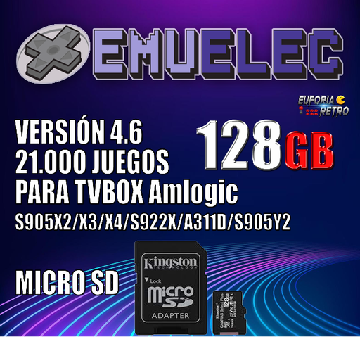 EMUELEC 4.6 MICRO SD 128GB PARA TVBOX CON CPU AMLOGIC DE NUEVA GENERACIÓN